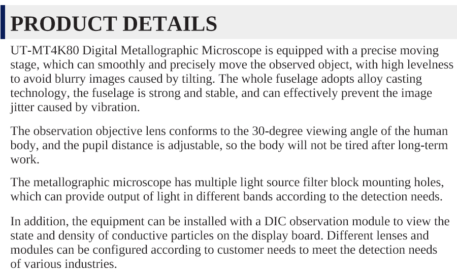 China Top Of Digital Metallographic Microscope UT-MT4K80 - 2